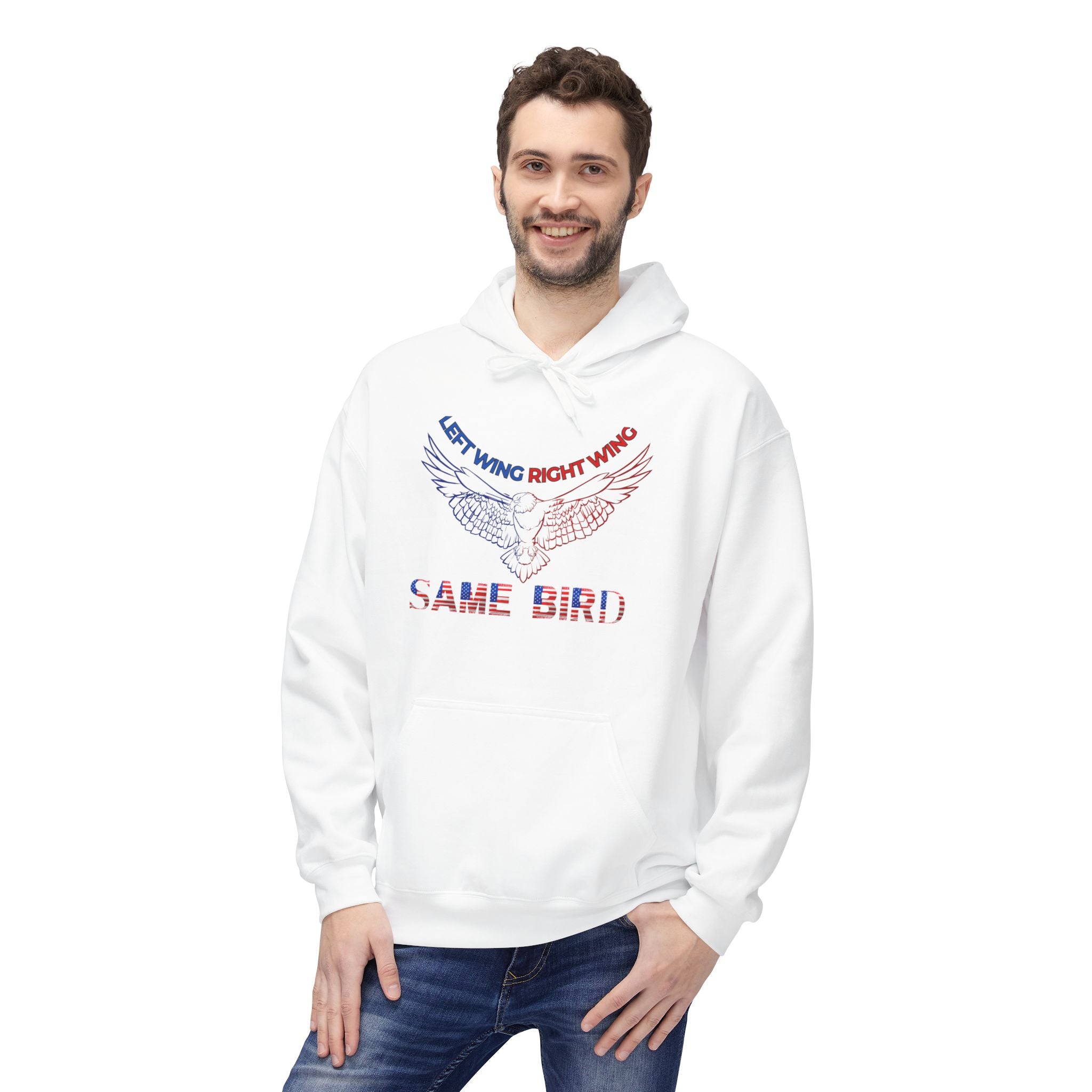 Same Bird Hoodie — 'Left Wing, Right Wing, Same Bird' Patriotic Political Statement Hoodie