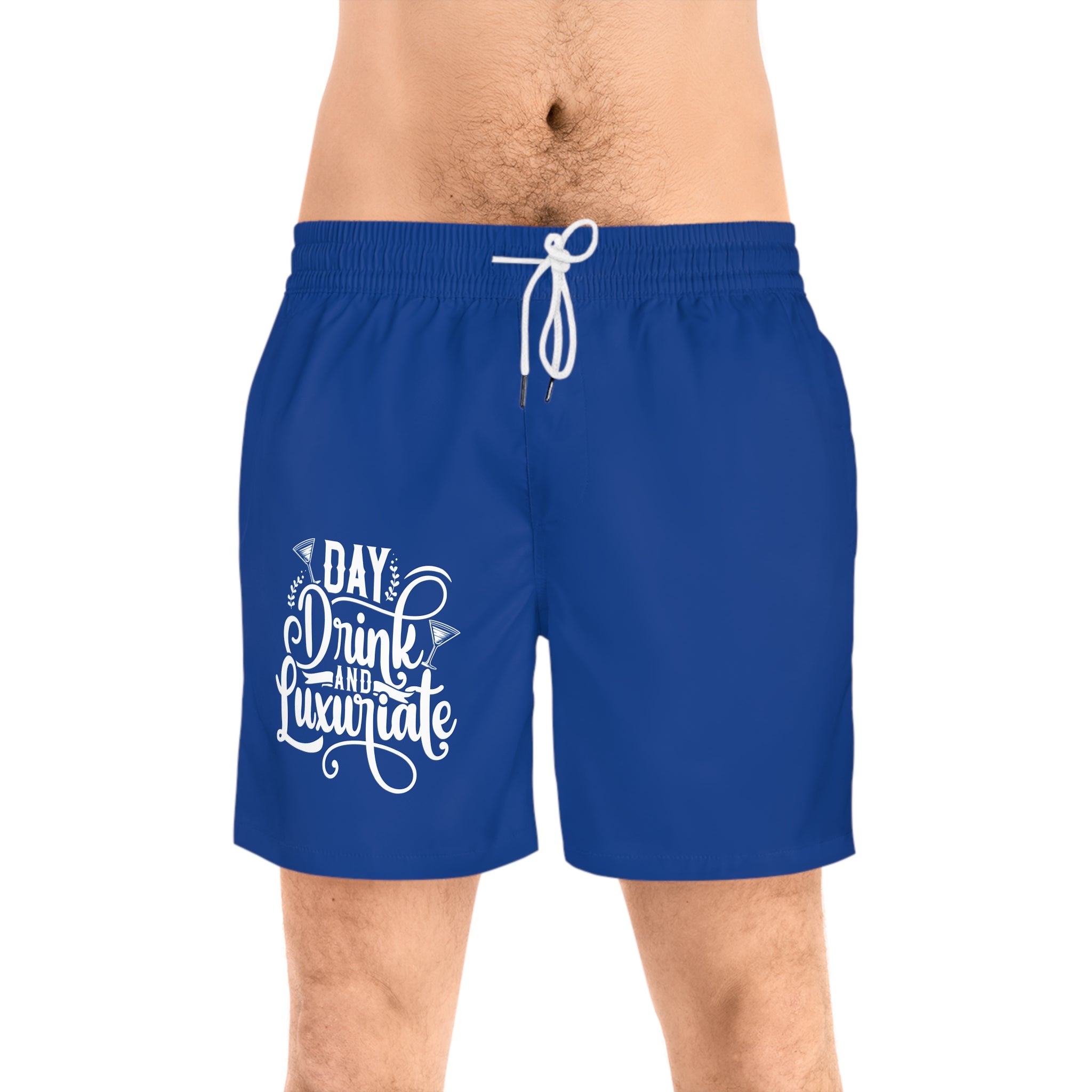 Men's Swim Shorts with 'Drink and Luxuriate' Design | Beachwear, Summer Pool Attire, Vacation Shorts, Stylish Swimwear, Fun Swim Trunks