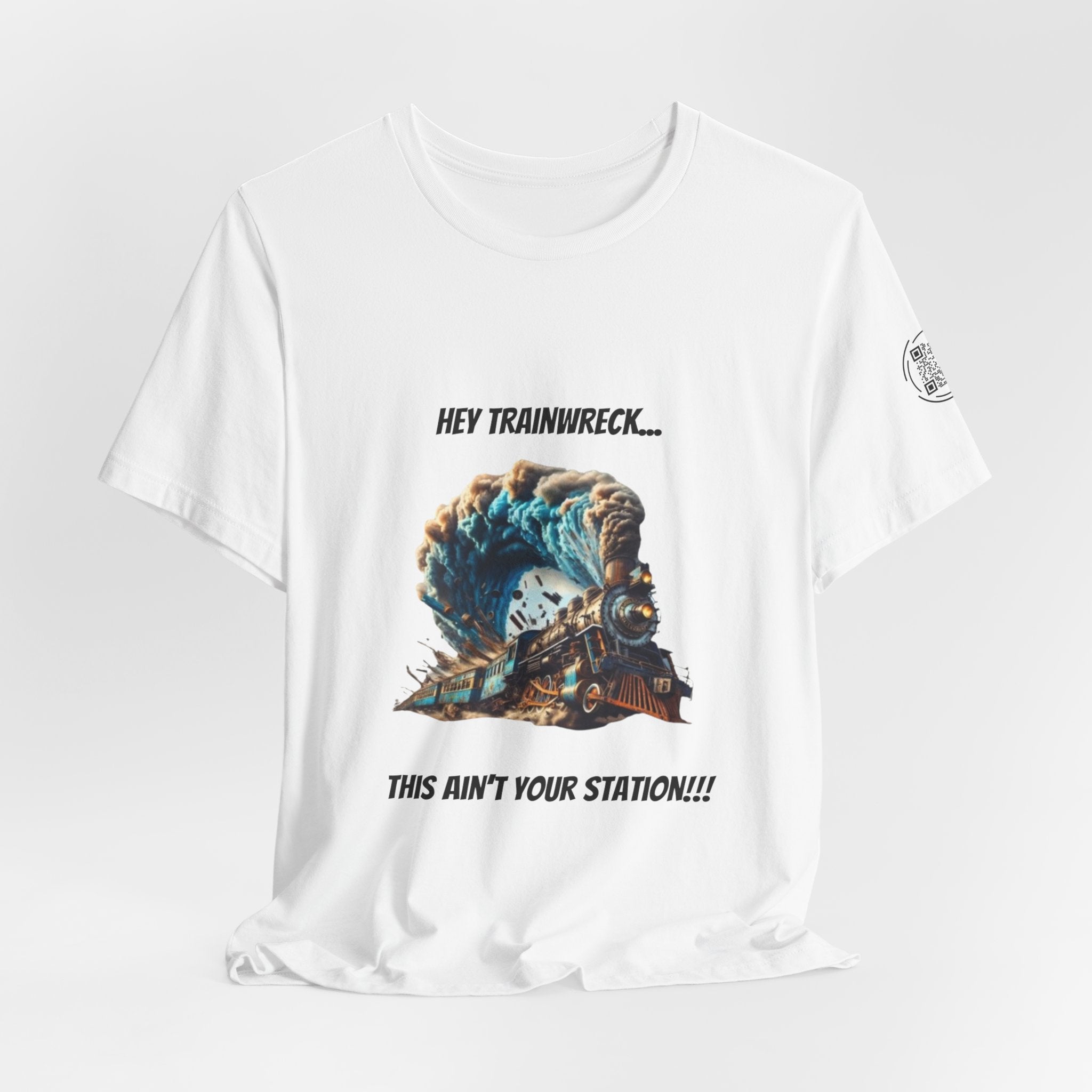 Hey Trainwreck Unisex Jersey Tee, Funny Graphic T-Shirt, Casual Wear, Gift for Friends, Quirky Humor Apparel