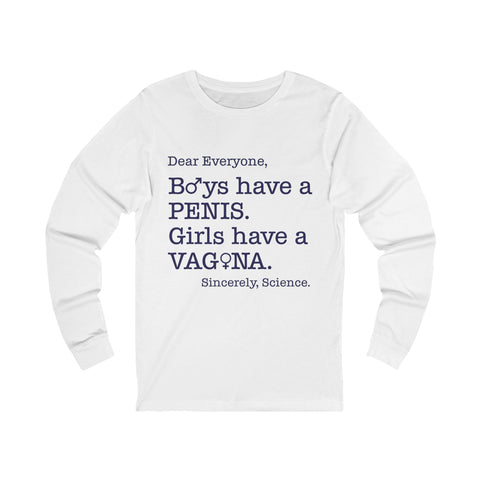 Humorous Educational Long Sleeve Tee, Funny Science Shirt, Unisex Graphic Tee, Gender Awareness Apparel, Gift for Teachers, Science Lovers