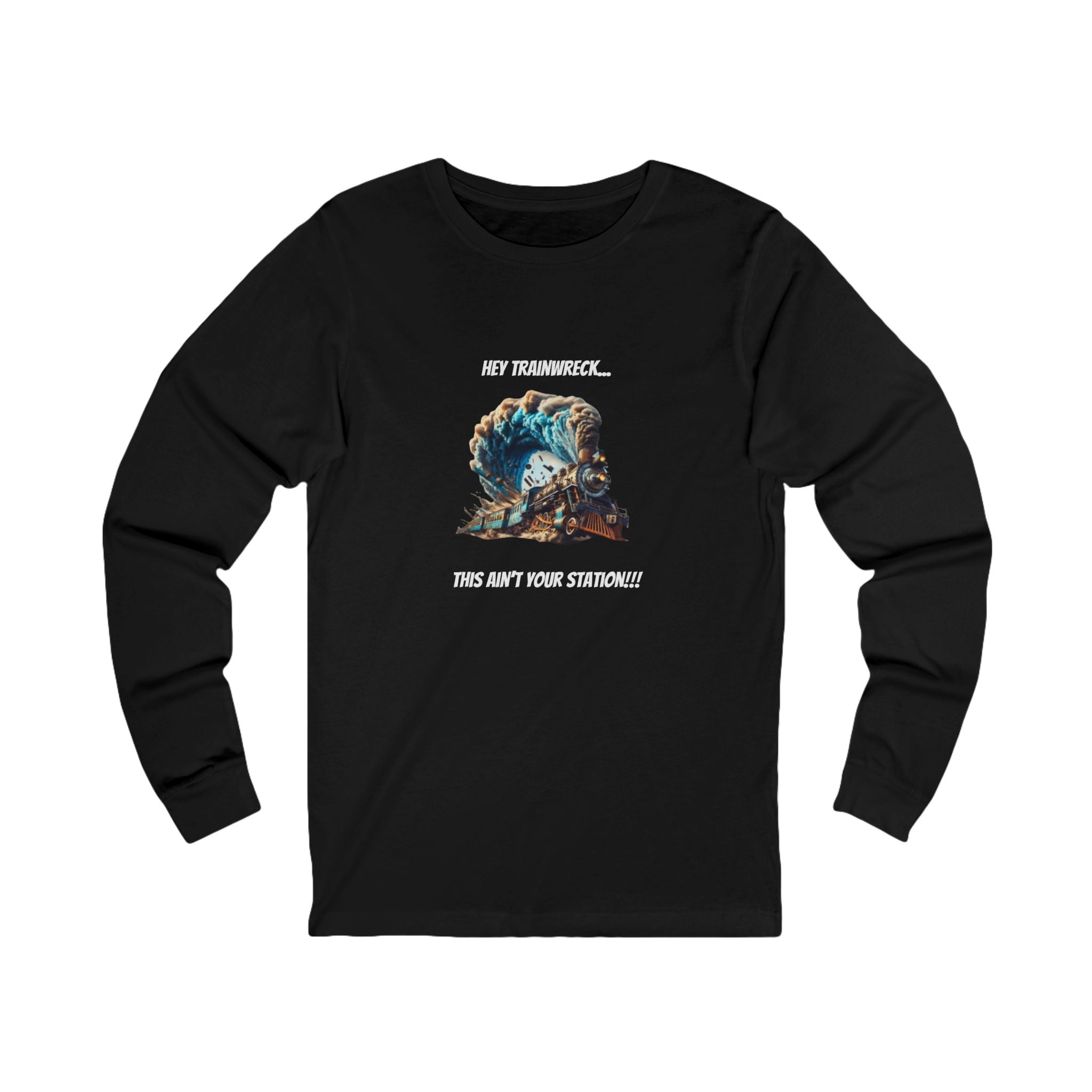 Trainwreck Graphic Long Sleeve Tee - Perfect for Train Lovers, Gift for Him/Her, Fun Casual Wear, Vintage Train Style, Great Holiday Gift